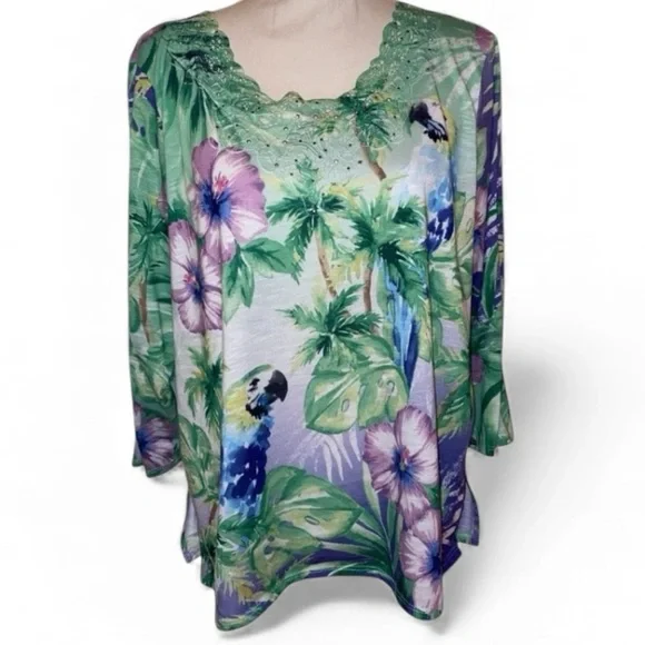 Alfred Dunner Green and Purple Tropical Tunic - Picture 2 of 6